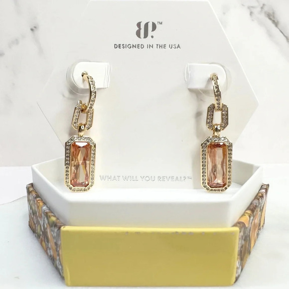 Bomb Party November Amber Topaz Earrings Gold Plating That's The One RBP8416 NWT - Picture 1 of 4